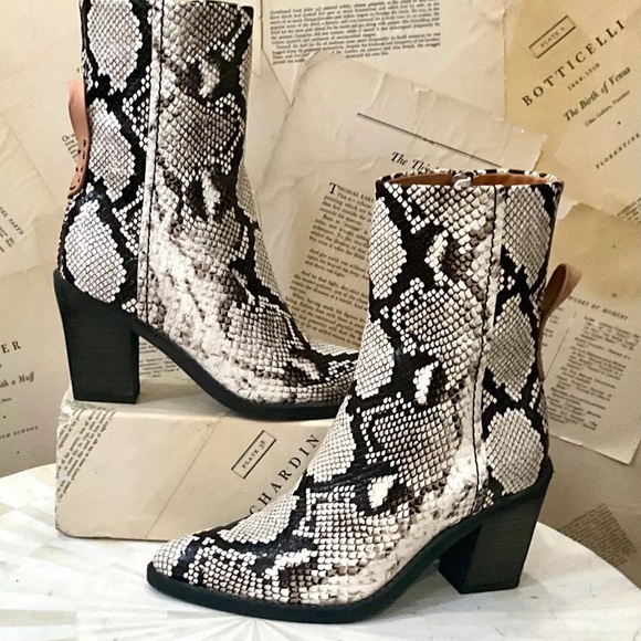 Free People We The Free Ryder Ankle Boot Black White Embossed Snakeskin - Picture 9 of 11